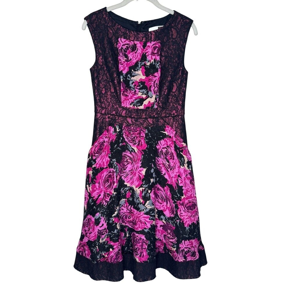 Tracy Reese Dress Womens 4 Pink Floral Lace Fit Flare Scoop Neck Party Cocktail